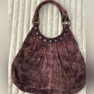 Italian Suede Distressed Handbag, Vintage Leather Bag, Hippie Purse